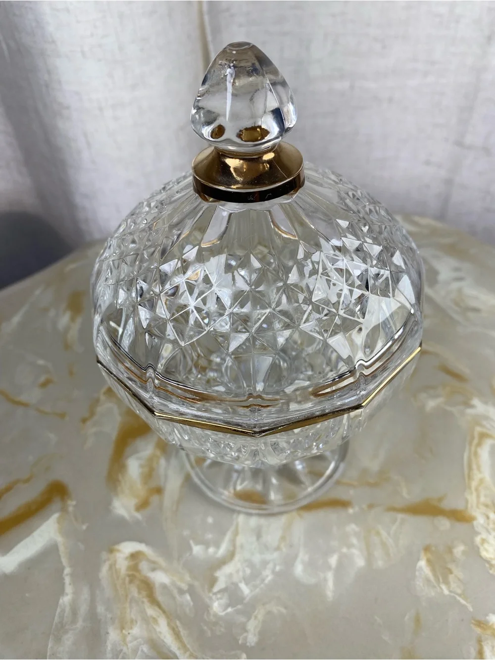 Vintage Cristal D’Arques Longchamp Gold Crystal Lidded Candy Dish